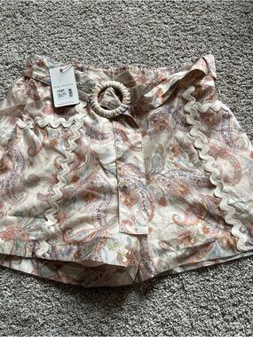 Skies Are Blue Cream Paisley Rickrack Belted Shorts